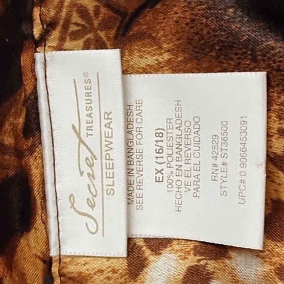 Secret Treasures 12/14 Leopard Print Poly Satin Pajamas Button Down - Picture 5 of 7